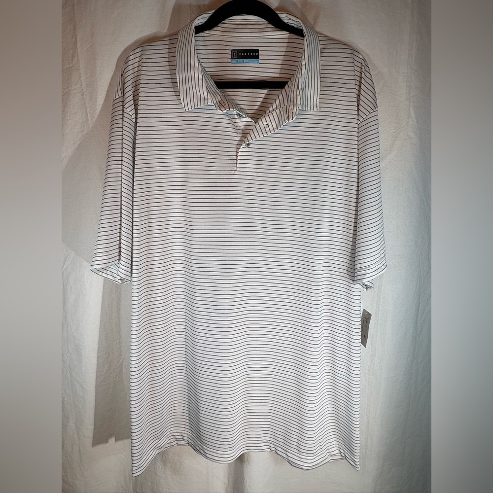 PGA Tour Golf Polo White Striped Men's Shirt Size XXL